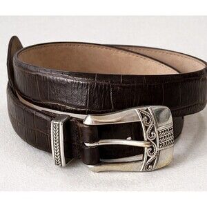VTG Cipriani Italian Alligator Embossed Calfskin Brown 1" USA Silver Buckle L